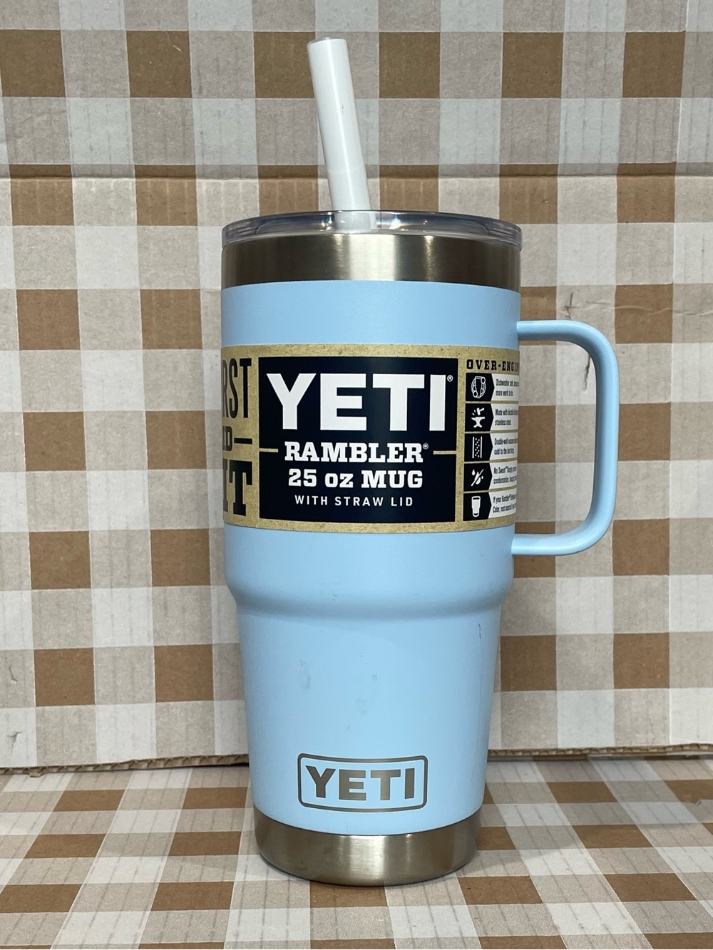 YETI Rambler 25 oz Mug in Light Blue with Straw Lid